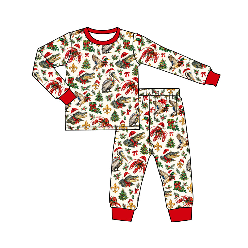 MOQ 8 pcs crocodile bow girls Christmas team pajamas set