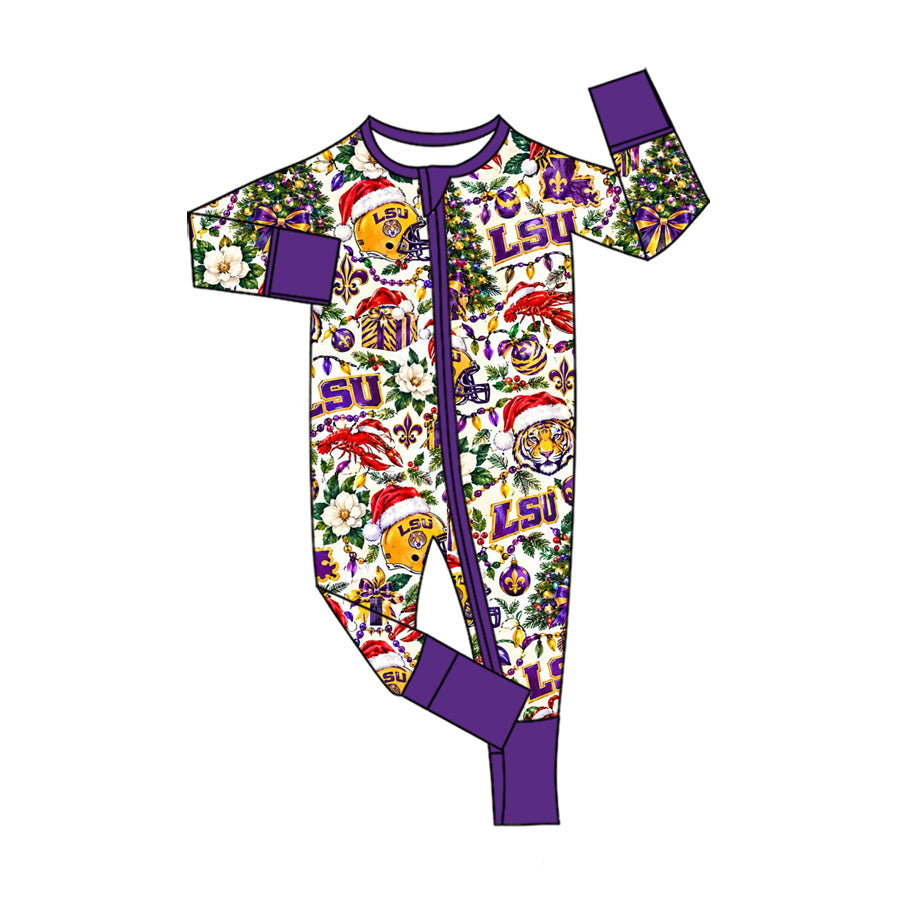 MOQ 8 pcs tiger baby girls Christmas team zipper romper