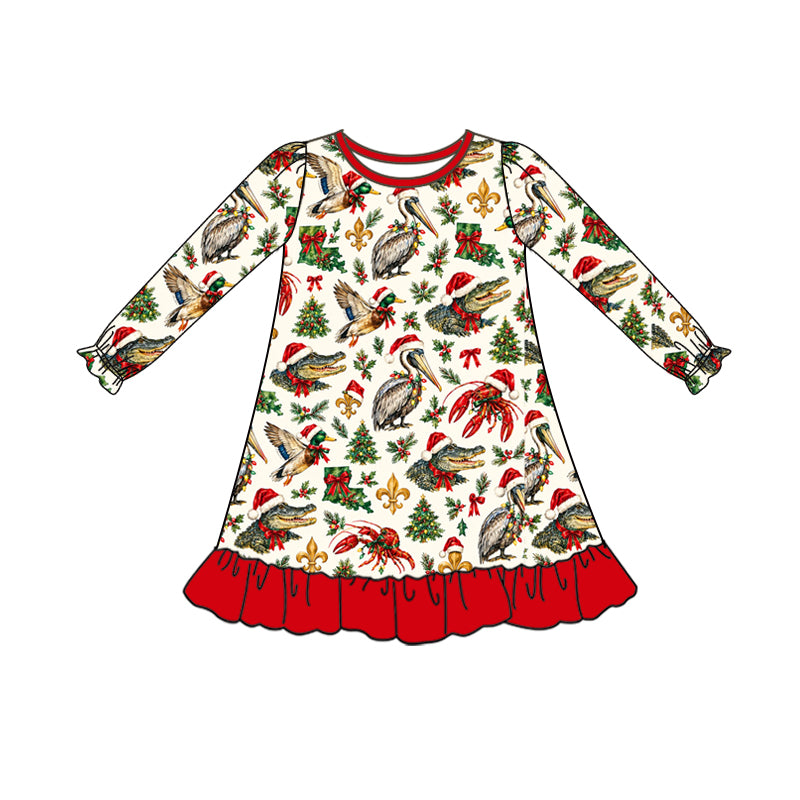 MOQ 8 pcs crocodile bow girls Christmas team dresses