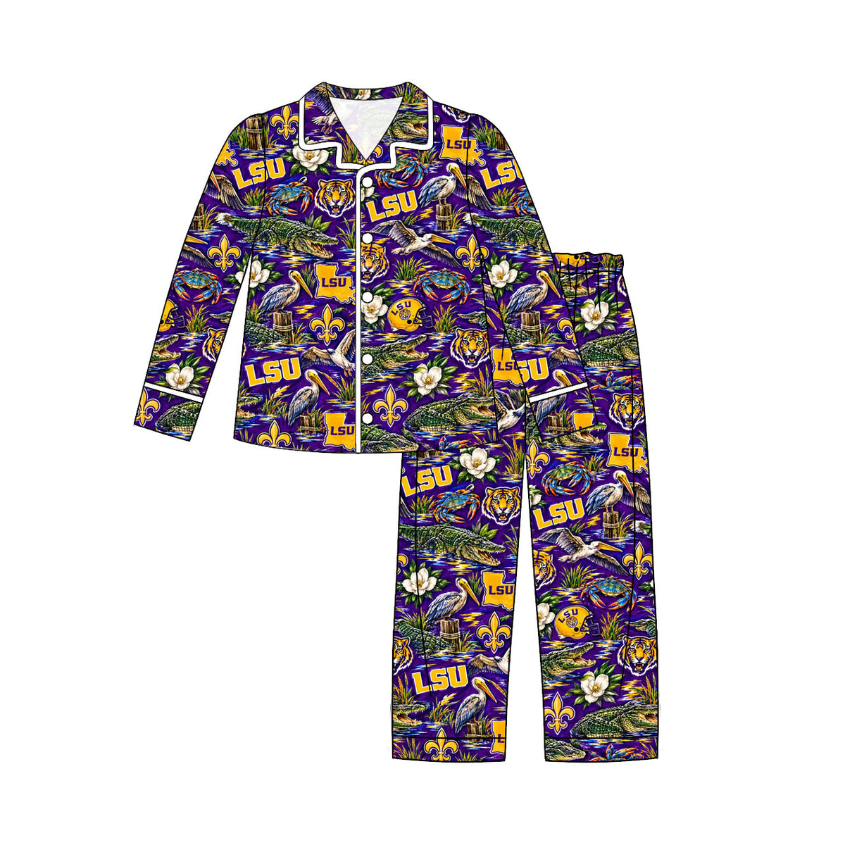 MOQ 8 pcs tiger L S U adult women button down team pajamas