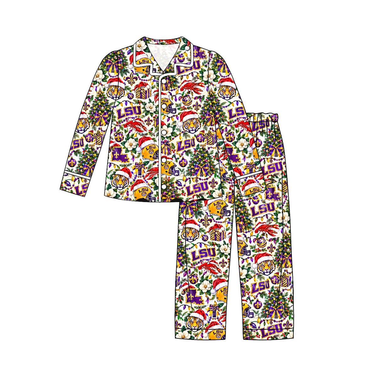 MOQ 8 pcs tiger L S U adult women Christmas button down team pajamas
