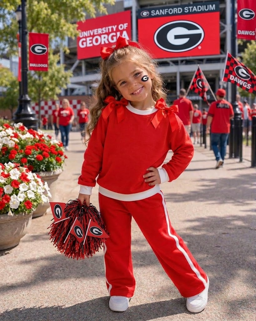 MOQ 8 Long sleeves red bow cotton girls team outfits