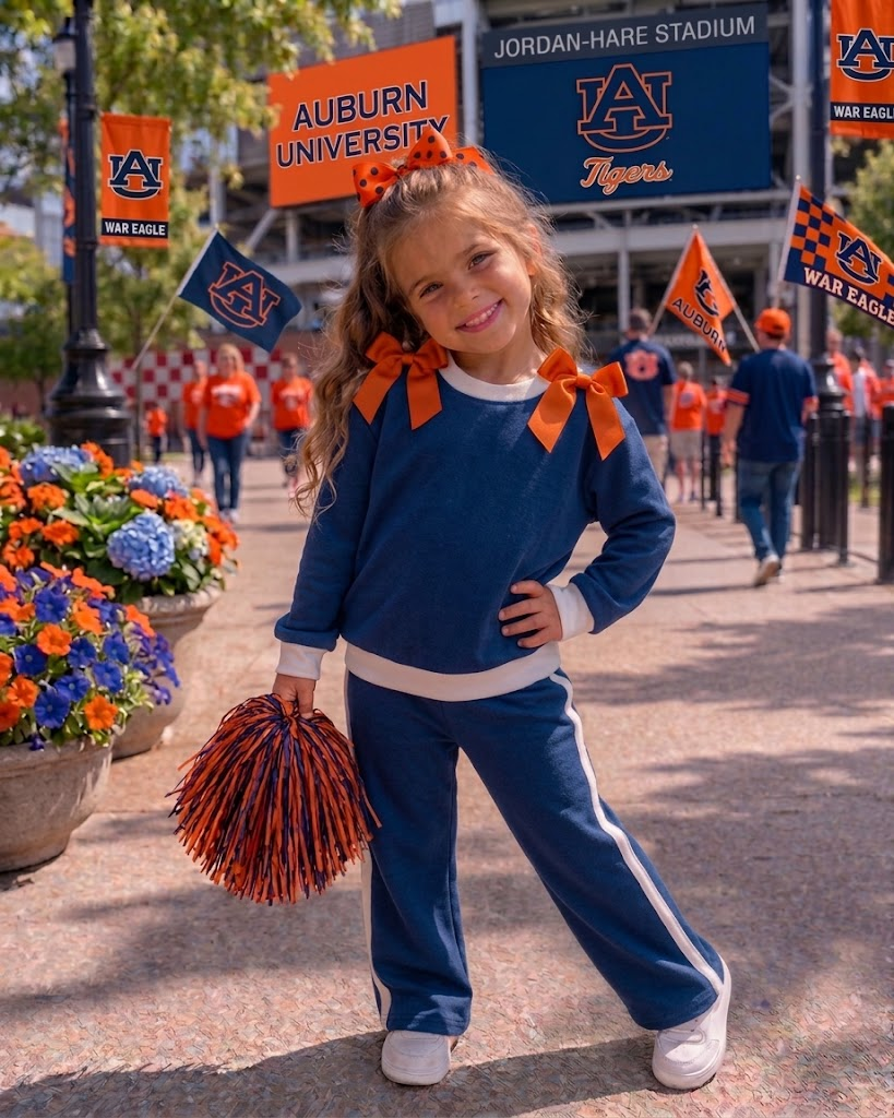 MOQ 8 Long sleeves orange bow navy cotton girls team outfits