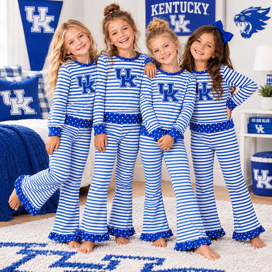 MOQ 8 Long sleeves U K blue stripe girls team outfits