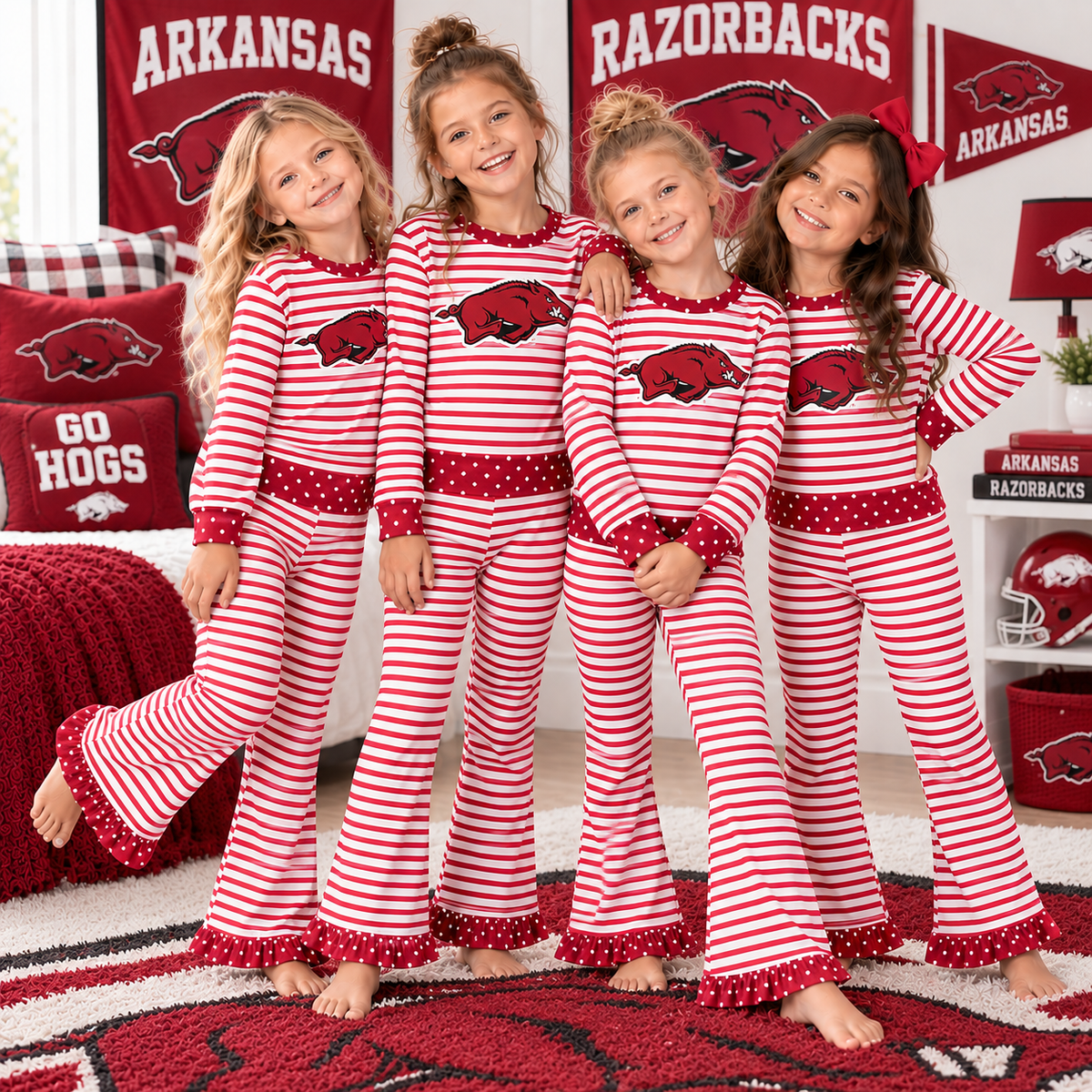 MOQ 8 Long sleeves hog stripe girls team outfits