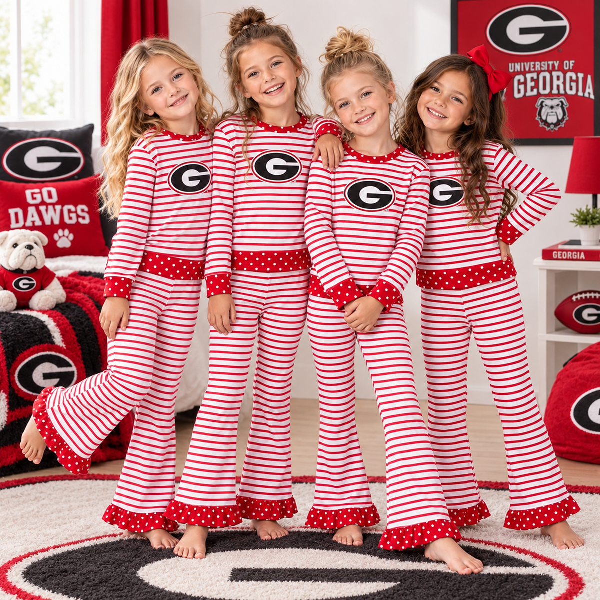MOQ 8 Long sleeves G red stripe girls team outfits