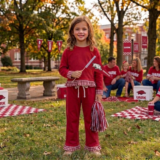 MOQ 8 Long sleeves plaid ruffle girls team outfits