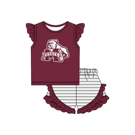 MOQ 5 pcs M dog top stripe shorts girls team outfits