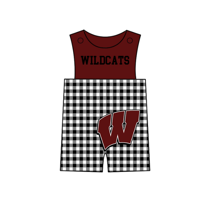 MOQ 5 pcs brown sleeveless W black plaids baby boys team romper
