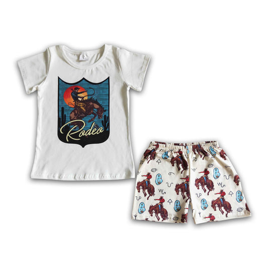 Rodeo white shirt horse print shorts boy summer clothing