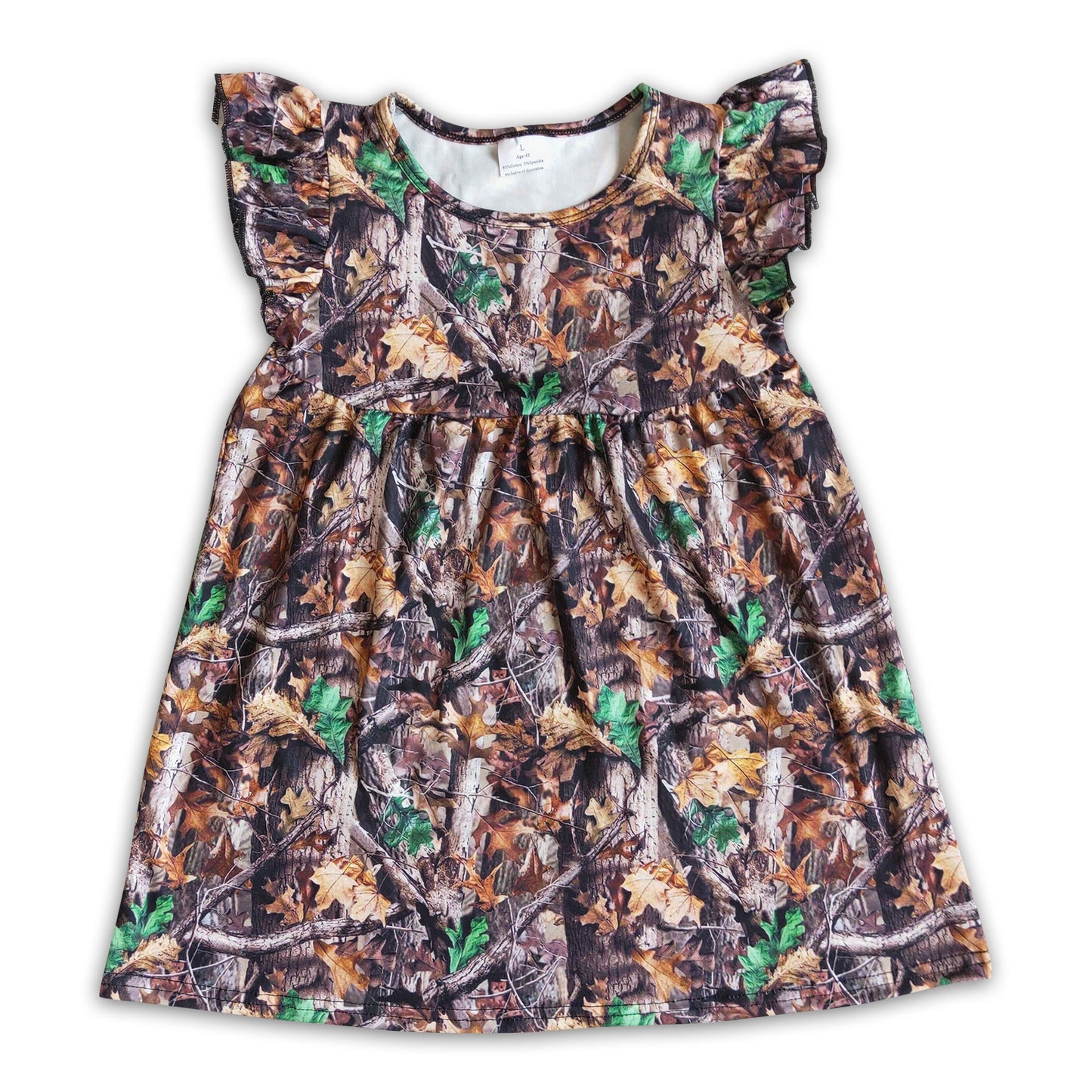 Camo print flutter sleeve toddler girls summer pearl dresses