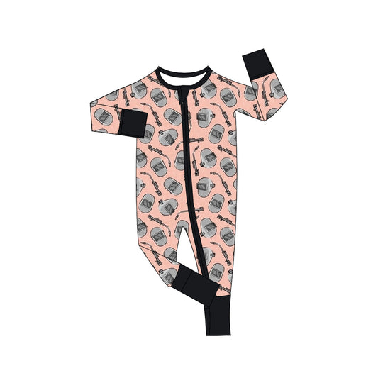 MOQ 3 pcs long sleeves welder baby girls zipper romper