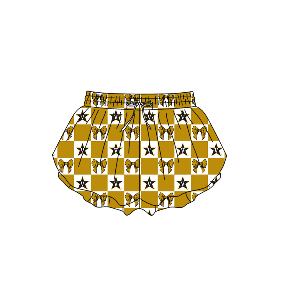MOQ 5 pcs Plaid bow V stars kids girls team active summer shorts