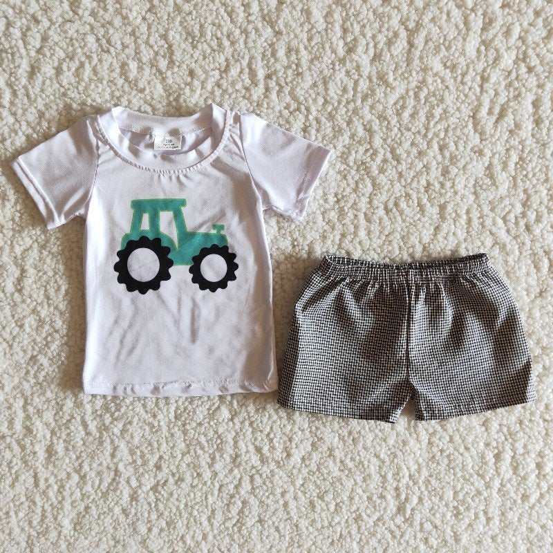 Boy White Truck Plaid Outfit