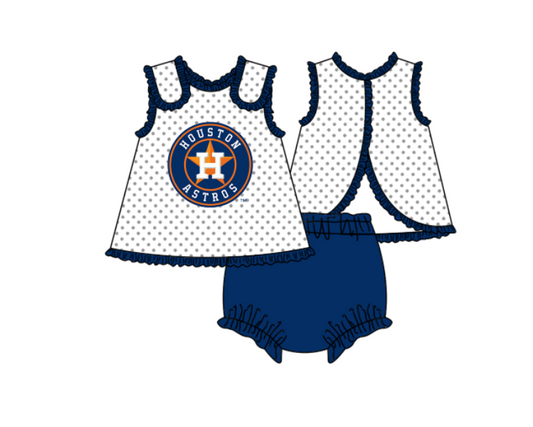 MOQ 5 pcs white polka dots sleeveless H tunic dark blue bummies baby girls team set