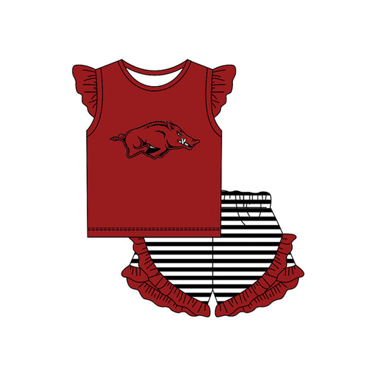 MOQ 5 pcs Flutter sleeves hogs top stripe shorts girls team outfits
