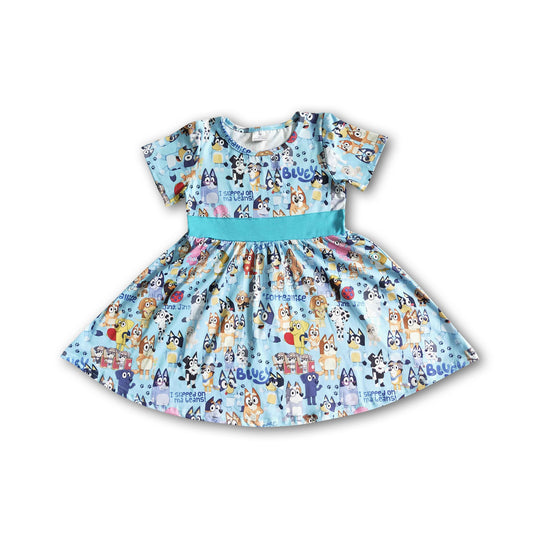 short sleeve blue dog girls dresses