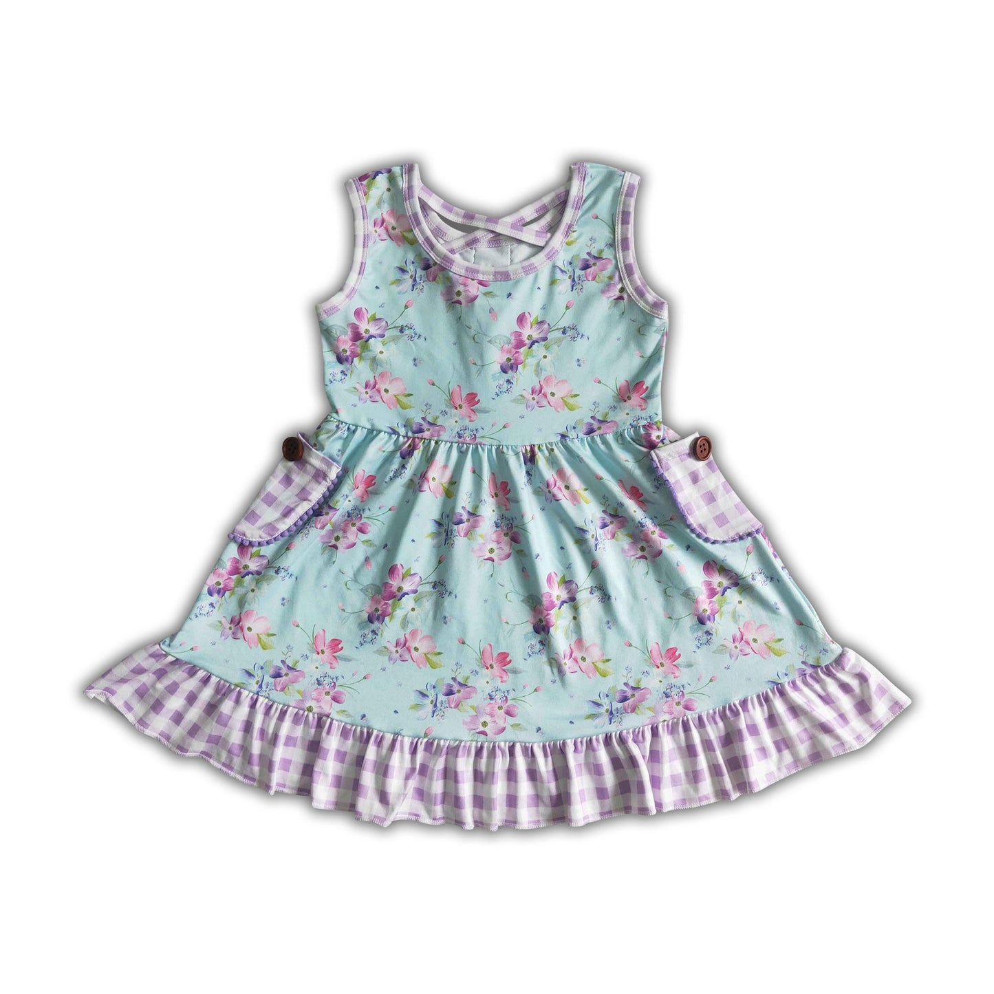 Sleeveless floral lavender pocket girls dresses