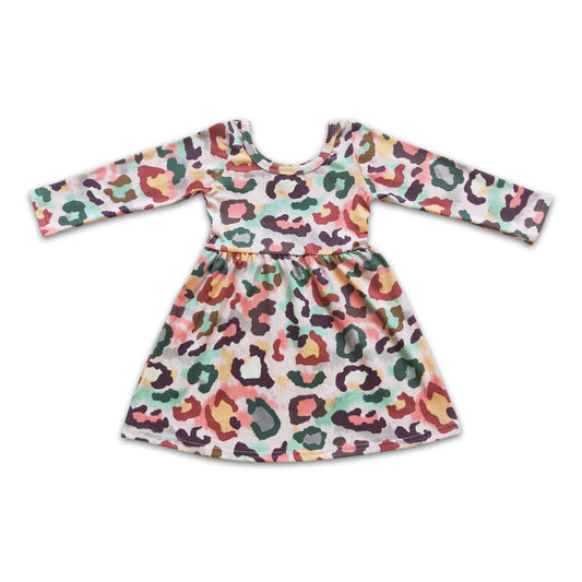Colorful leopard long sleeve girls dresses