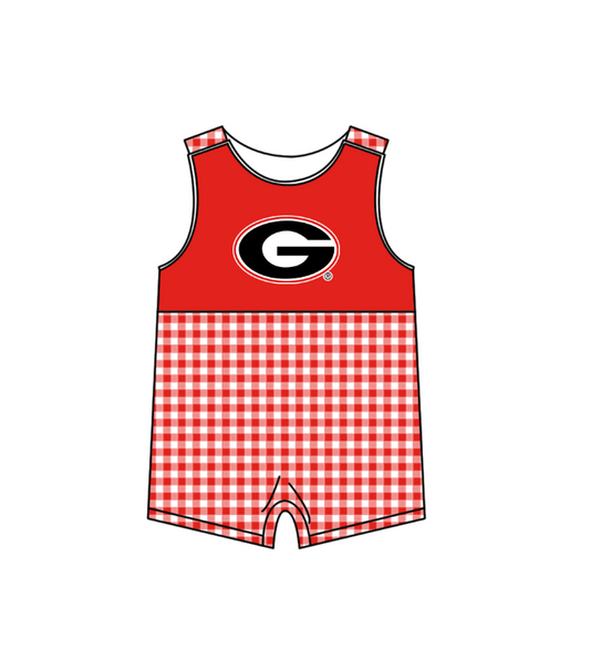 MOQ 5 pcs red plaids sleeveless G baby boys team romper