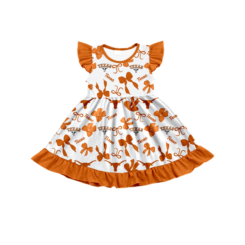 MOQ 3 pcs flutter sleeves bull skull bows girls team dress