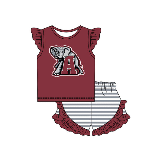MOQ 5 pcs elephant A dog top stripe shorts girls team outfits