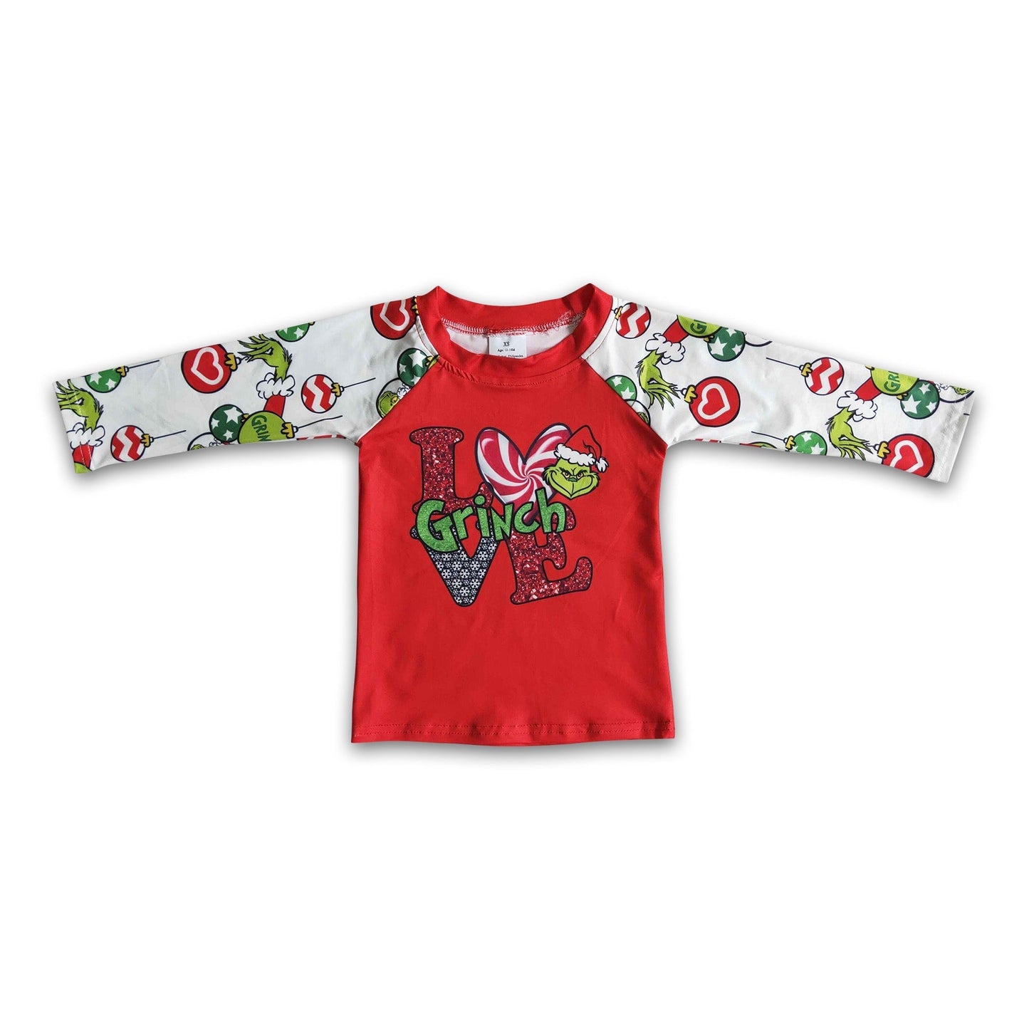 Red green face print long sleeve Christmas boy shirt
