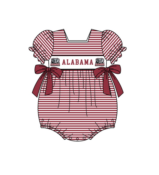 MOQ 5 pcs wine red stripe elephant short sleeves baby girls team romper