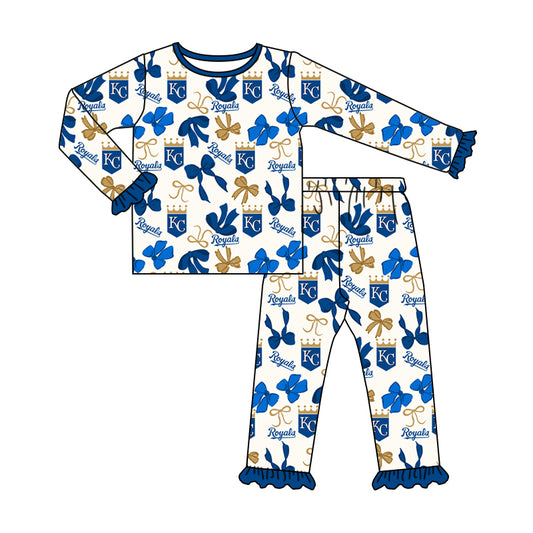 MOQ 3 Long sleeves K C blue bows kids girls team pajamas