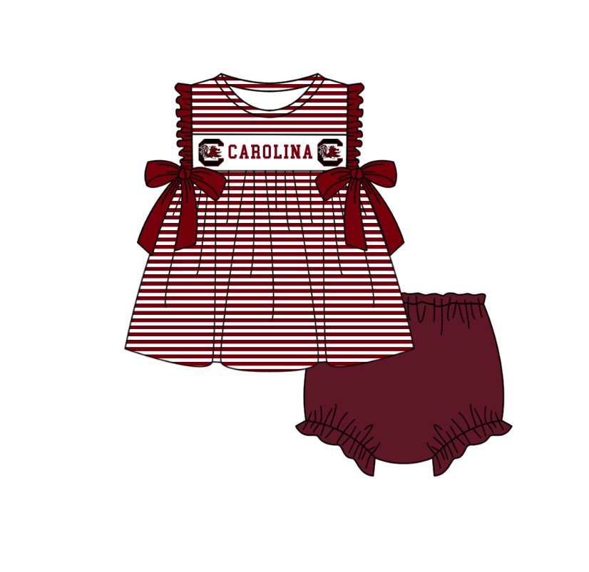 MOQ 5 pcs maroon stripe C tunic bummies baby girls team set