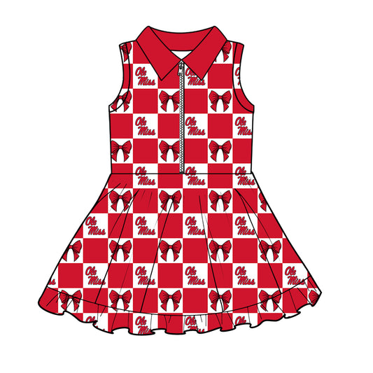 MOQ 5 pcs sleeveless plaid bow stars O M girls team athletic polo dress