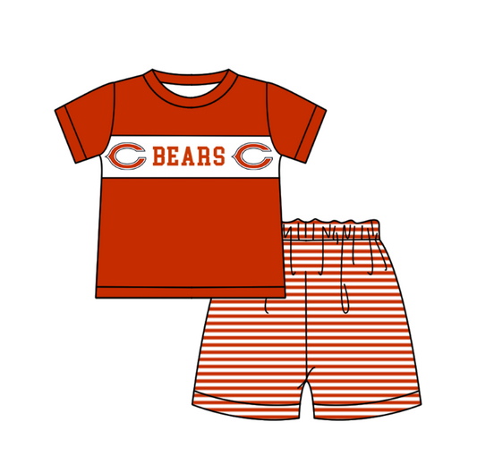 MOQ 5 pcs orange-red short sleeves C top stripe shorts boys team outfit