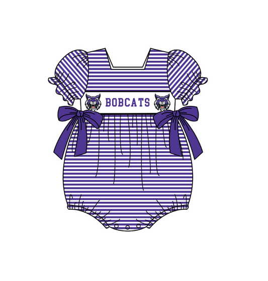 MOQ 5 pcs purple stripe CATS short sleeves baby girls team romper