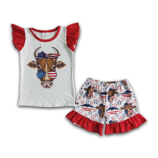 Cow print shirt shorts baby girls 4th of july outfits