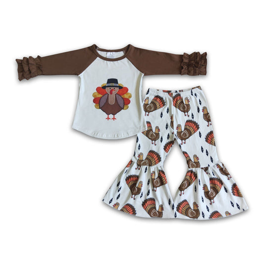 Turkey print shirt bell bottom pants girls Thanksgiving set