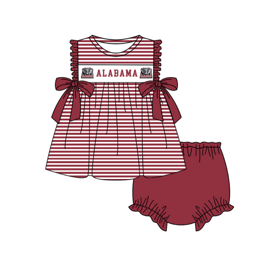 MOQ 5 pcs wine red stripe elephant tunic bummies baby girls team set