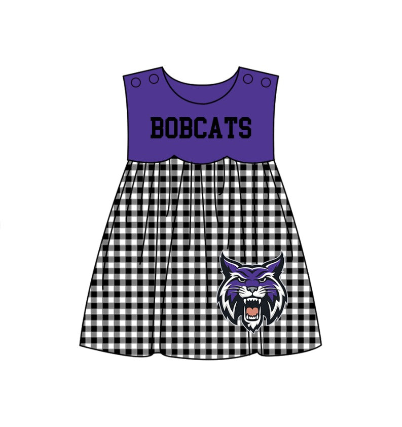 MOQ 5 pcs purple sleeveless black plaids CATS girls team dresses