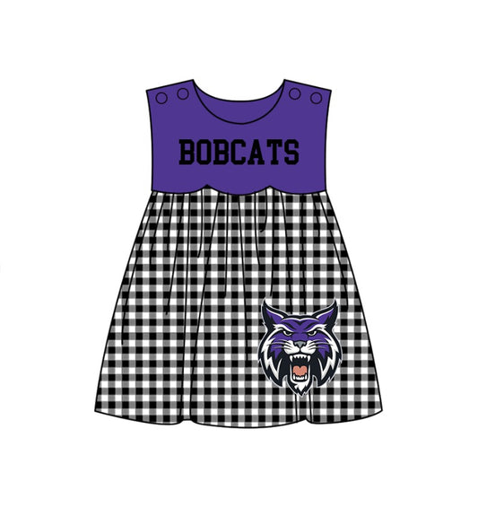 MOQ 5 pcs purple sleeveless black plaids CATS girls team dresses
