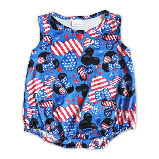 Star stripe cute print sleeveless mouse bubble 4th of july baby romper