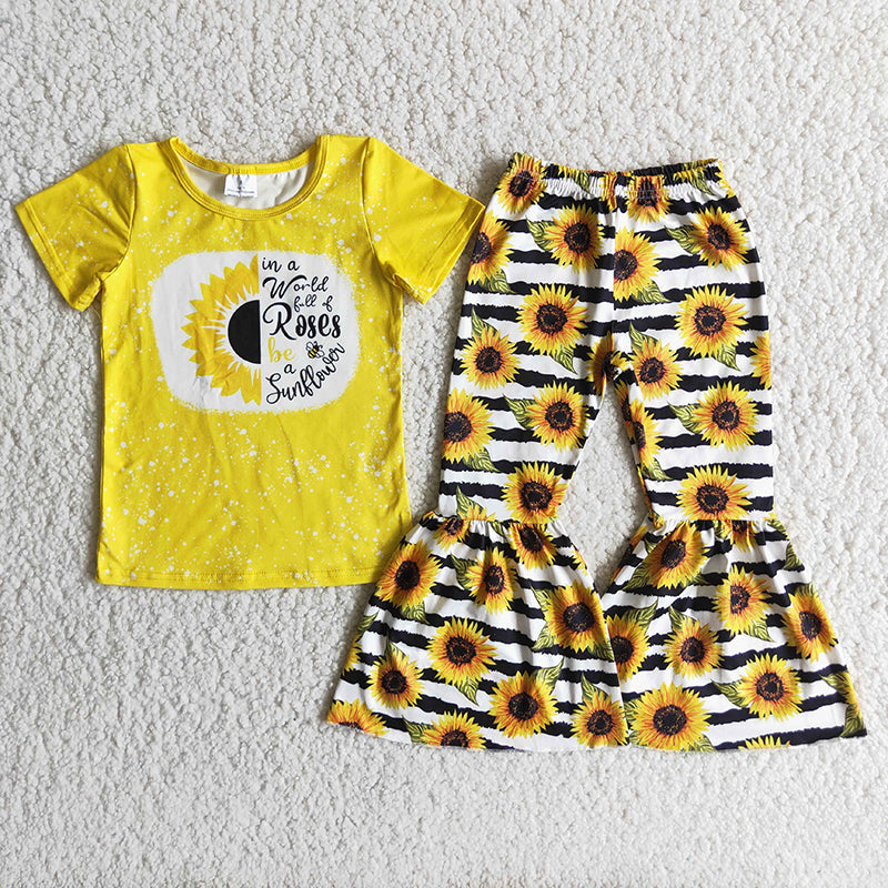 Girl Sunflowers Bell Bottom Outfit