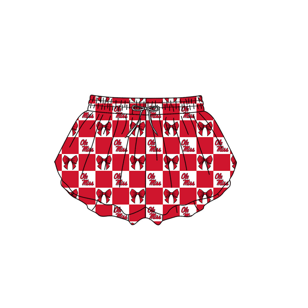 MOQ 5 pcs Plaid bow O M kids girls team active summer shorts