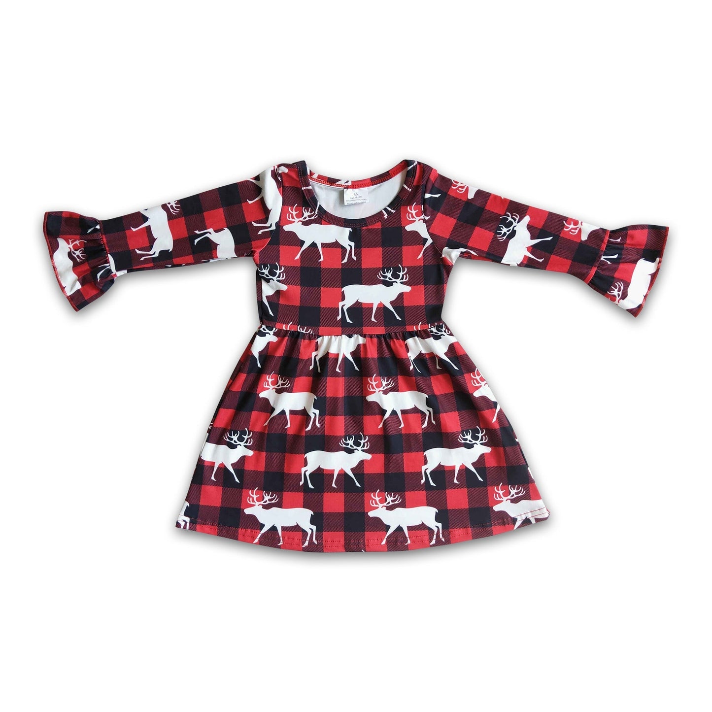 Reindeer plaid long sleeve Christmas dresses