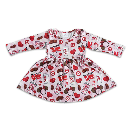 Long sleeve coffee drink cart girls twirl dresses