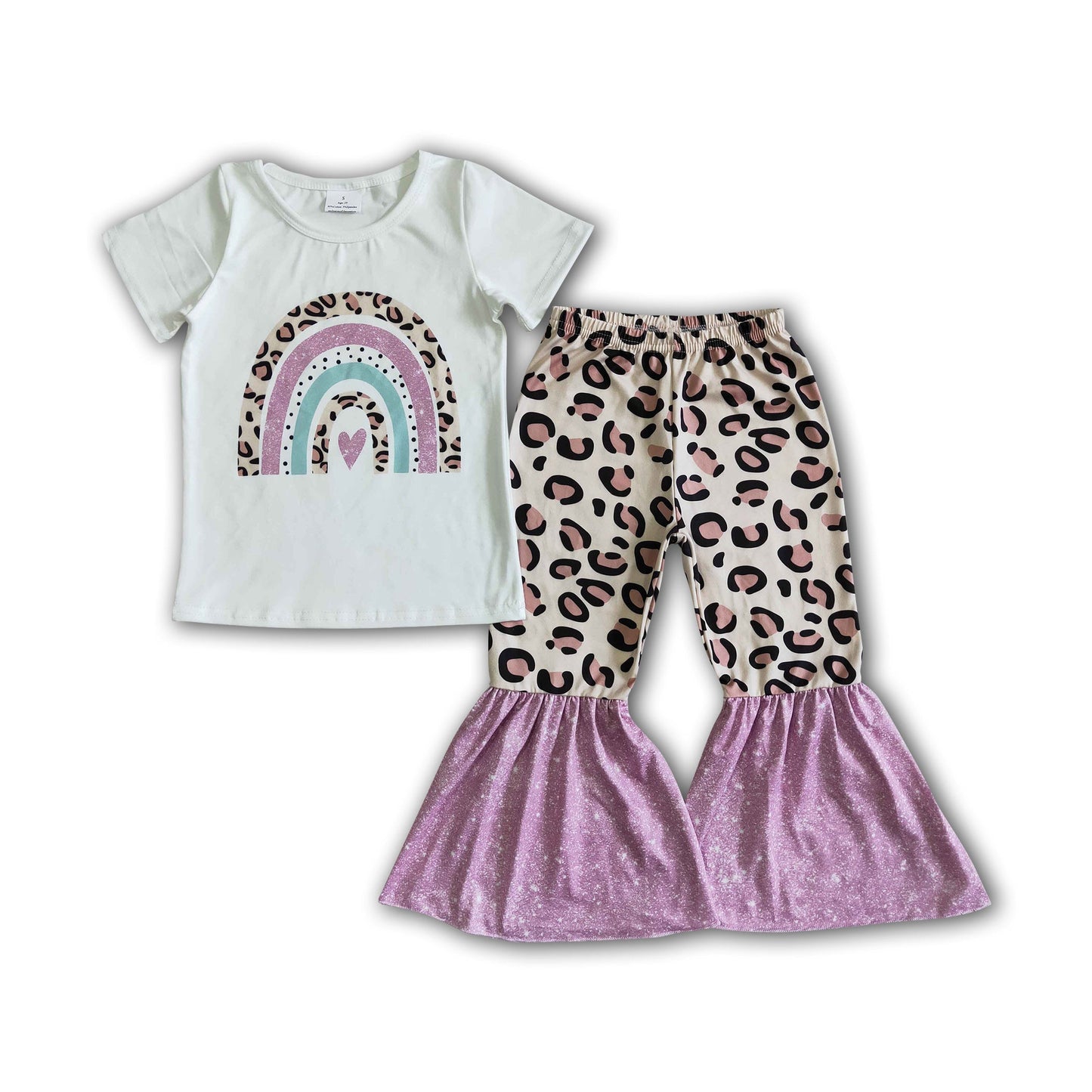 Rainbow white shirt leopard pants kids girls clothing