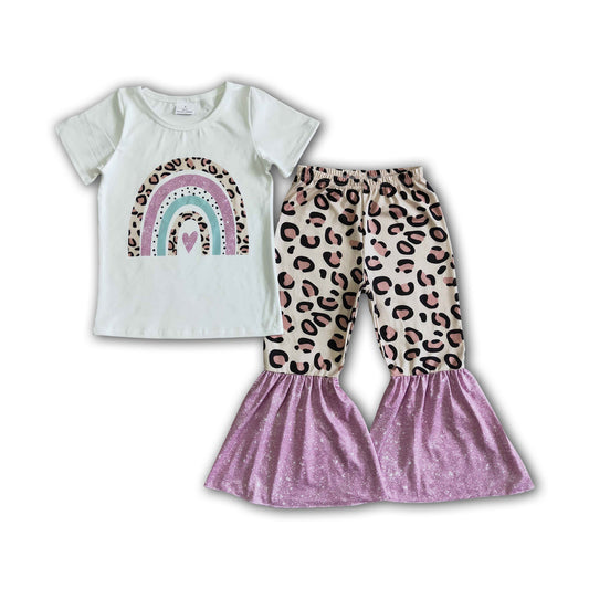 Rainbow white shirt leopard pants kids girls clothing