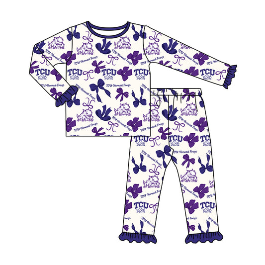 MOQ 3 Long sleeves T C U purple bows kids girls team pajamas