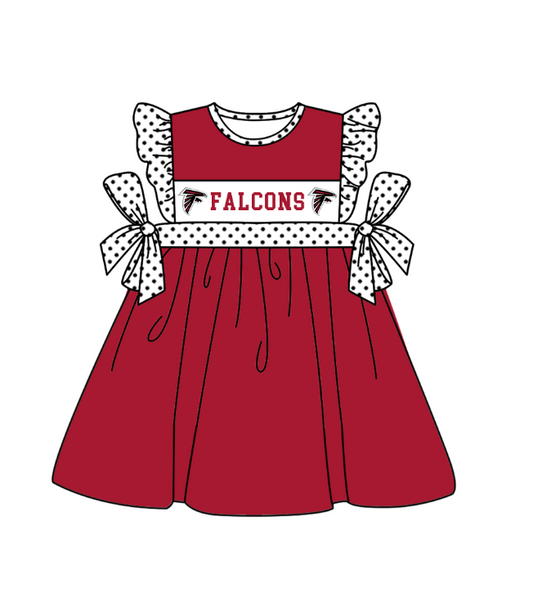 MOQ 5 pcs maroon flying sleeves white polka dots bow F girls team dresses