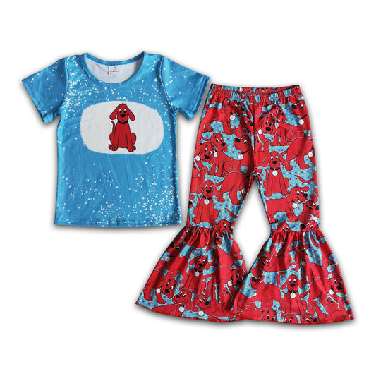 Red dog blue shirt bell bottom pants kids girls clothing