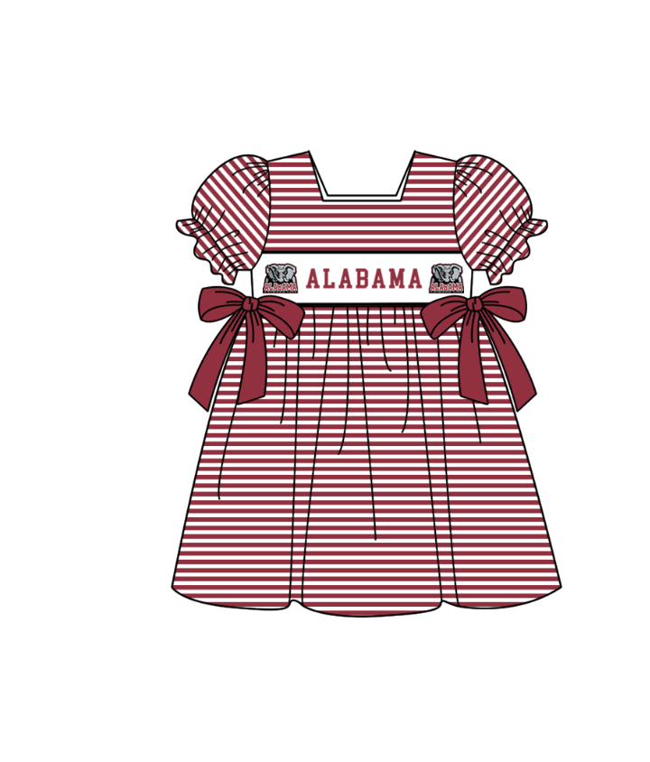 MOQ 5 pcs Short sleeves maroon stripe elephant girls team dresses