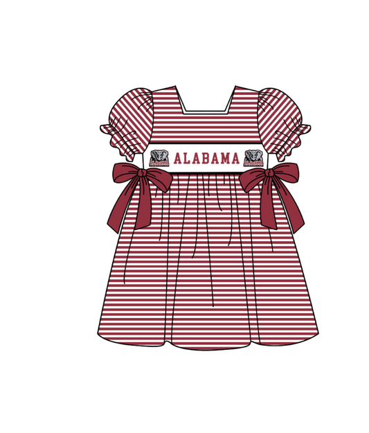 MOQ 5 pcs Short sleeves maroon stripe elephant girls team dresses